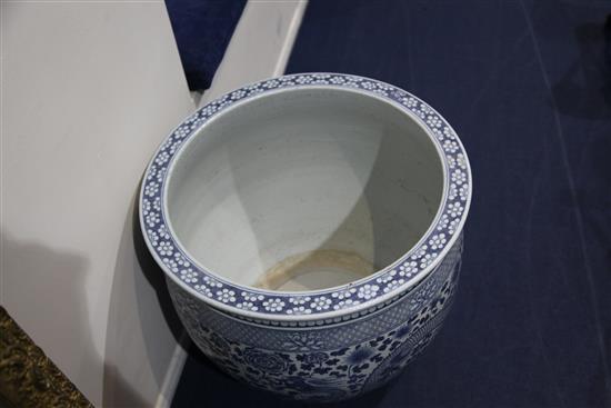 A pair of massive Chinese blue and white jardinieres or fish bowls, of recent manufacture, diam.62.5cm